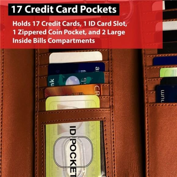 Motorcycle Chain Wallet for Men – 100% Natural Genuine Leather,Long Trifold RFID - Picture 5 of 8